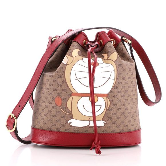 Gucci Handbags - Gucci Doraemon Bucket Bag Printed Mini GG Coated Canvas Small Brown, Print